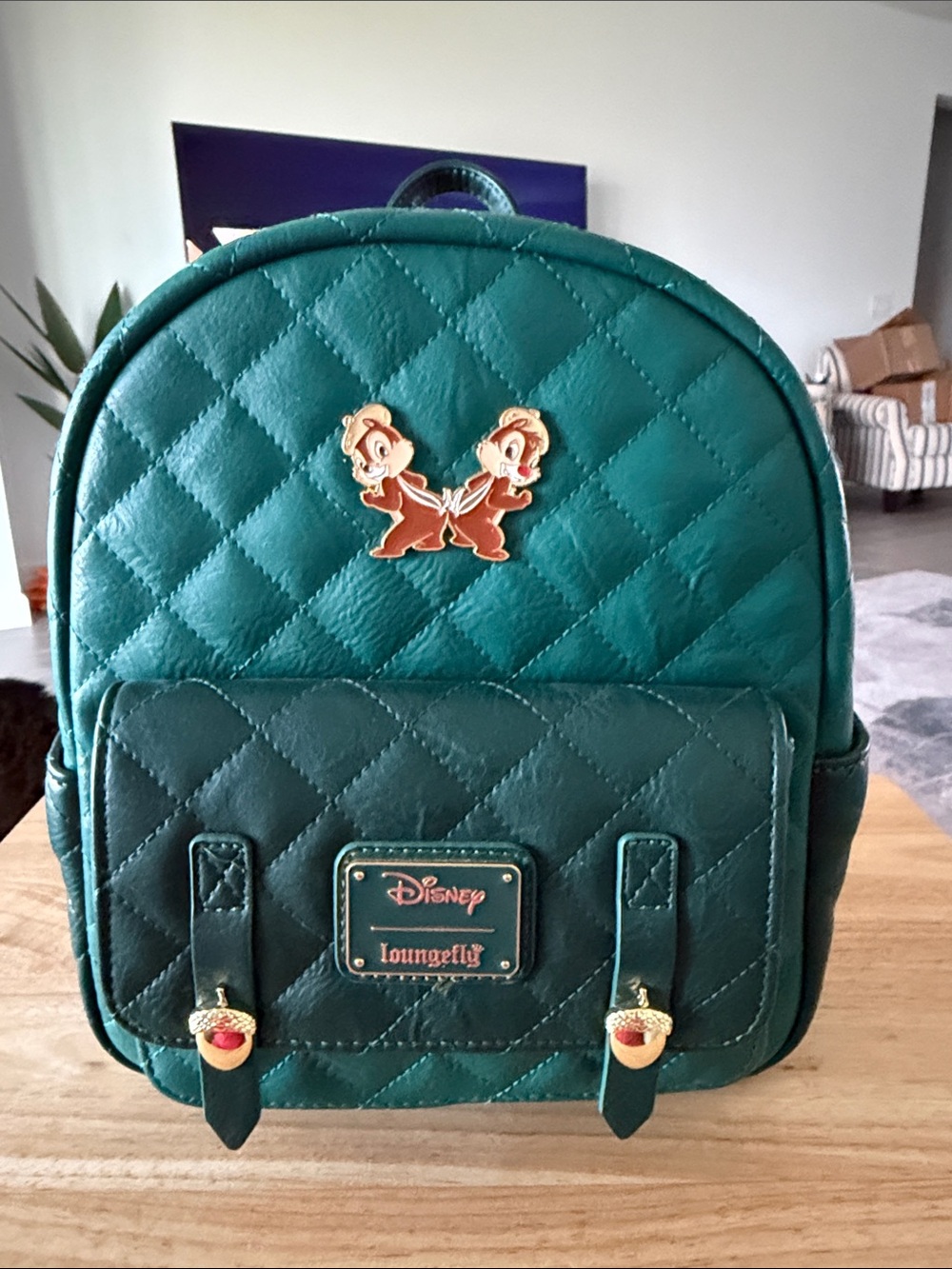 Loungefly Teal Quilted Mini Backpack with Chip 'n' Dale Pin Accents